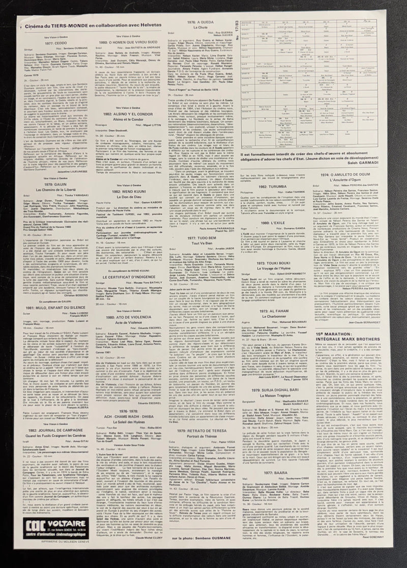 Cinéma du Tiers Monde (1983) CAC Voltaire Poster 15.75x22.75