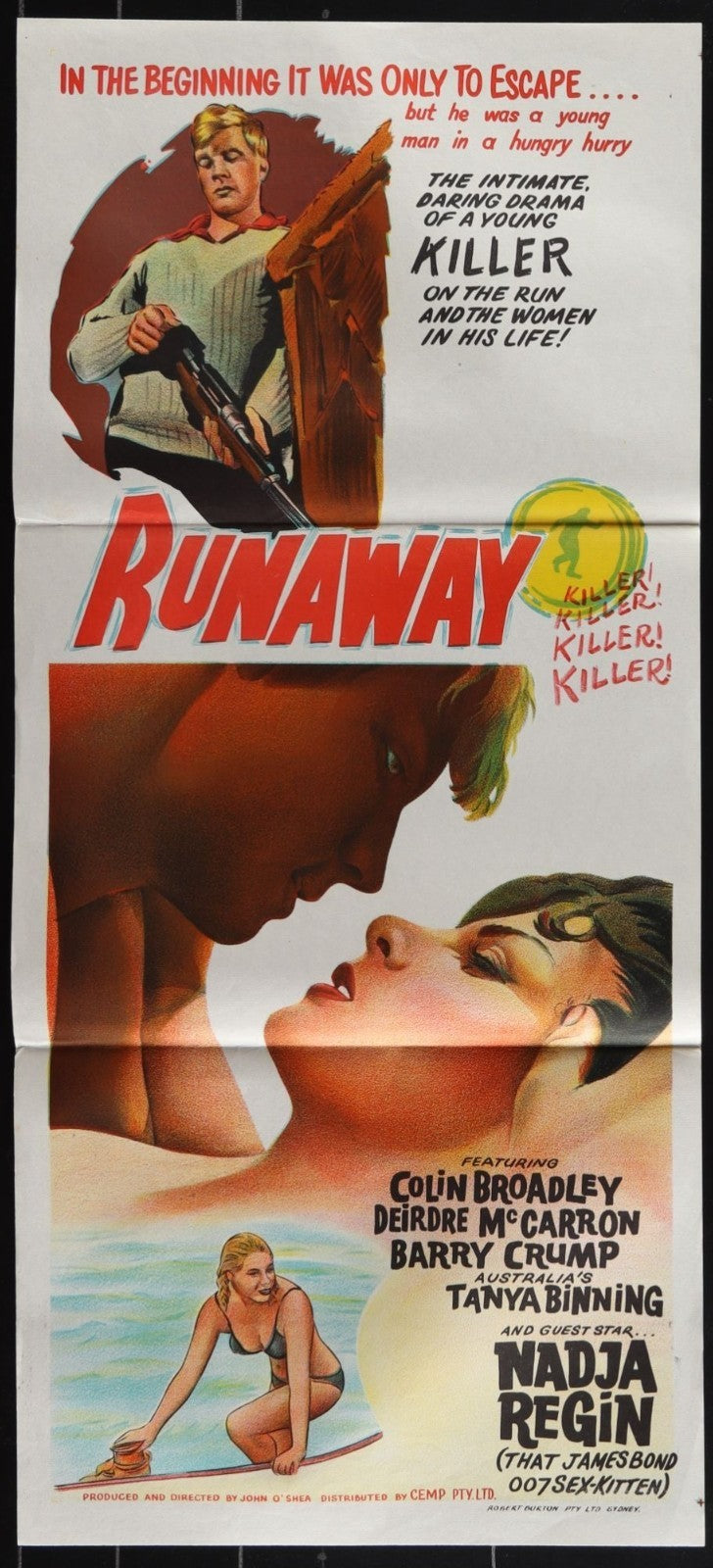 Runaway (1964) Original Australian Daybill Movie Poster Folded 13x30