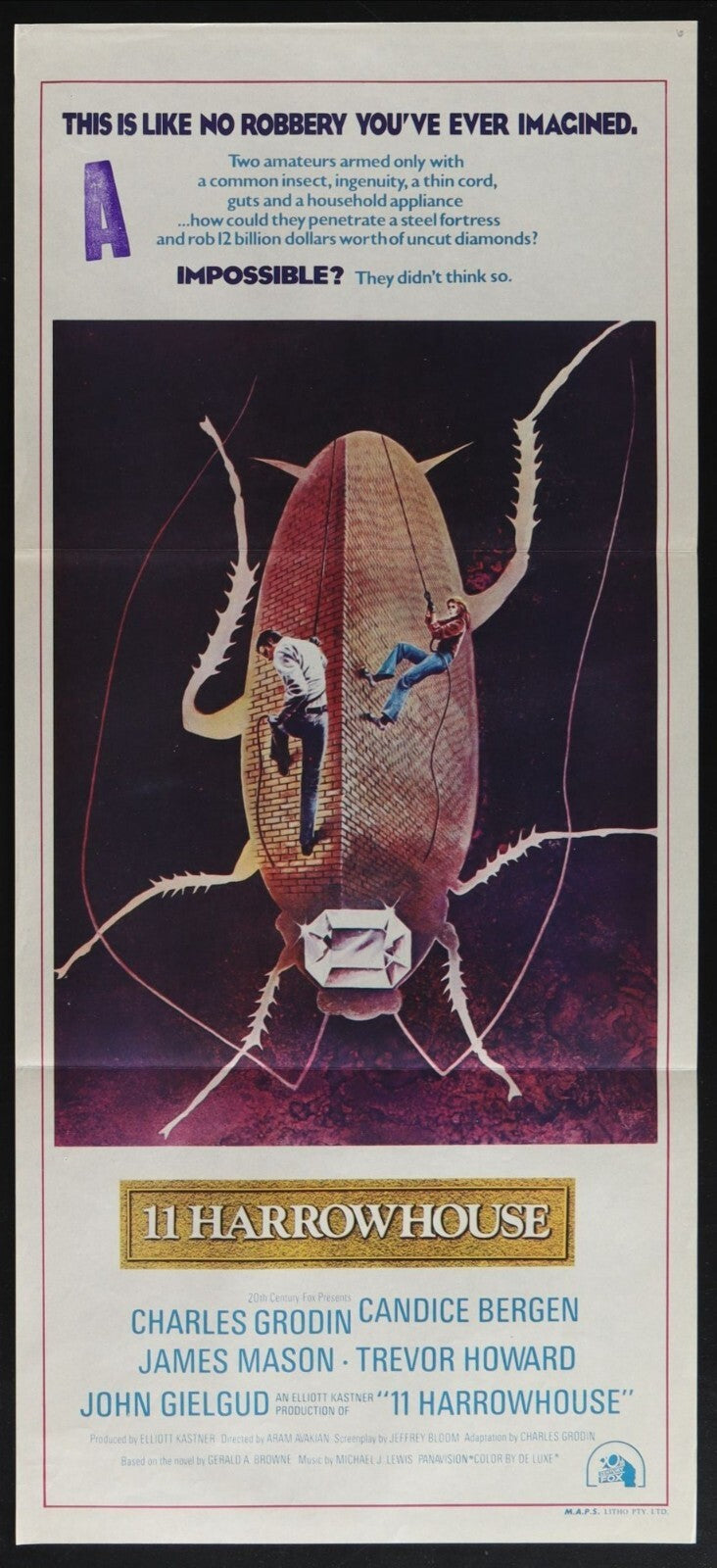 11 Harrowhouse (1974) Original Australian Daybill Poster Folded 13x30