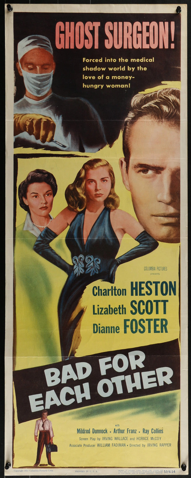 Bad for Each Other (1953) Original Movie Poster Insert 14x36 Charlton Heston