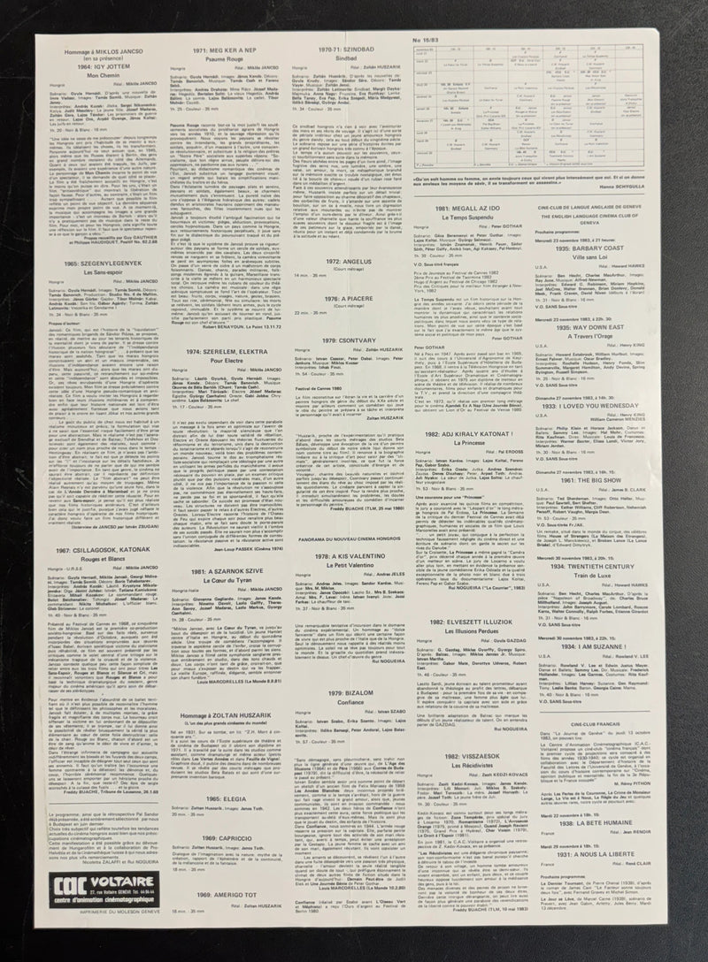 Miklos Jancso (1983) CAC Voltaire French Poster Folded 15.75x22.75