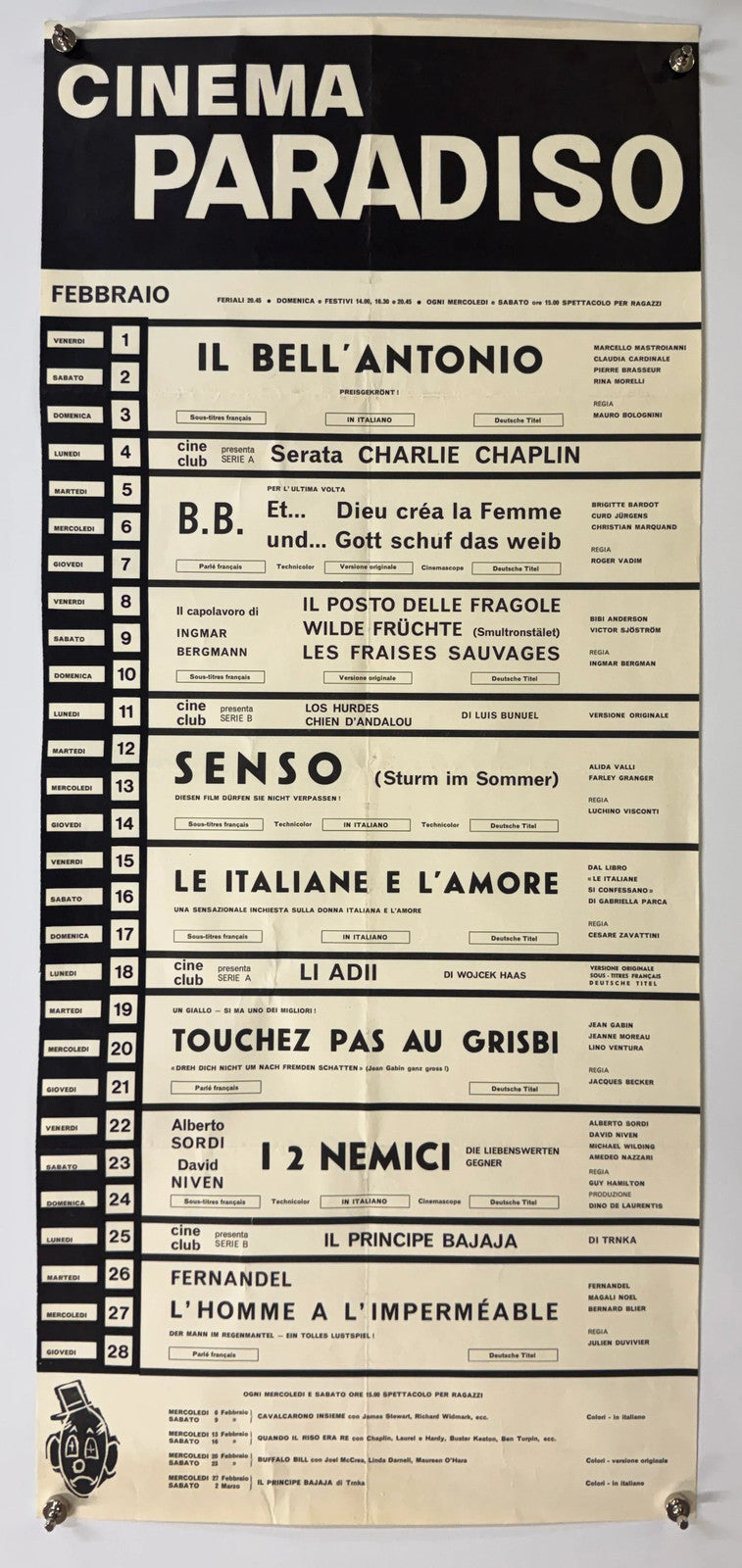 Cinema Paradiso (1963) Original Italian Theater Program Poster 13x36