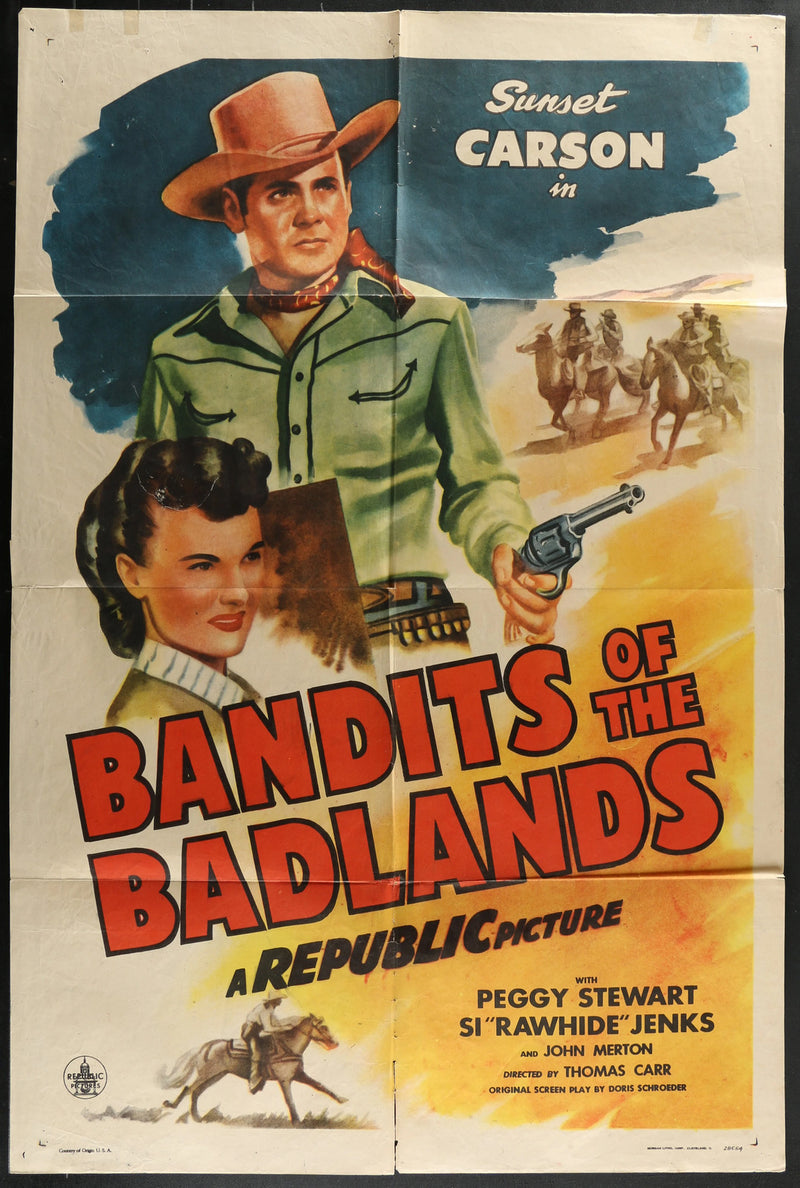 Bandits of the Badlands (1945) Original Movie Poster Folded 27x41