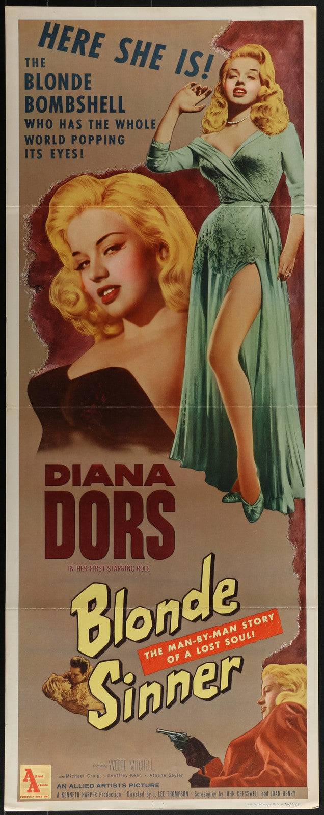 Blonde Sinner (1956) Original Movie Poster Insert 14x36 Diana Dors Sex Symbol