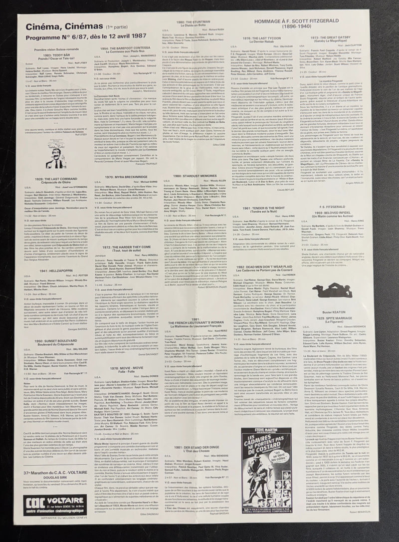 Cinéma-Cinémas (1987) CAC Voltaire French Poster Folded 15.75x22.75