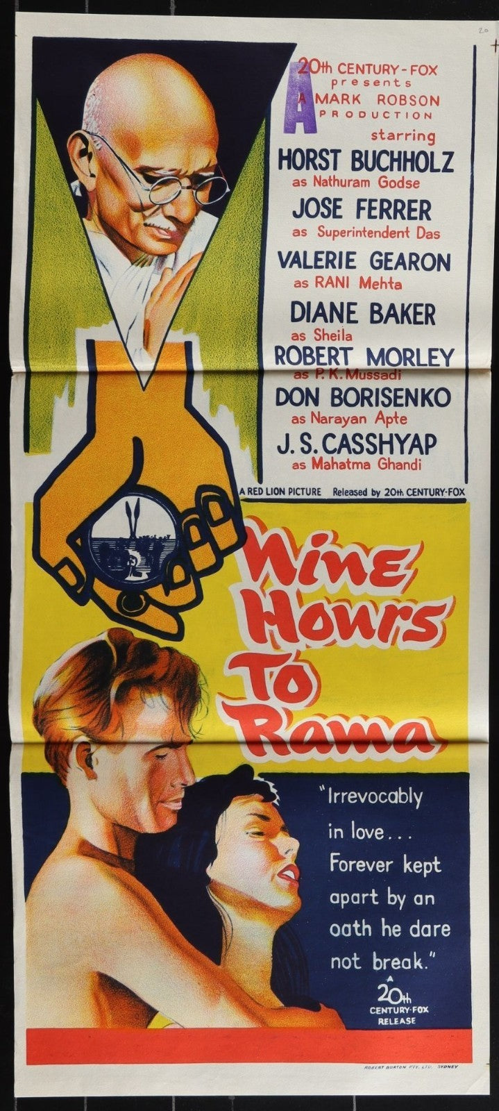 Nine Hours to Rama (1963) Original Australian Daybill Movie Poster Folded 13x30