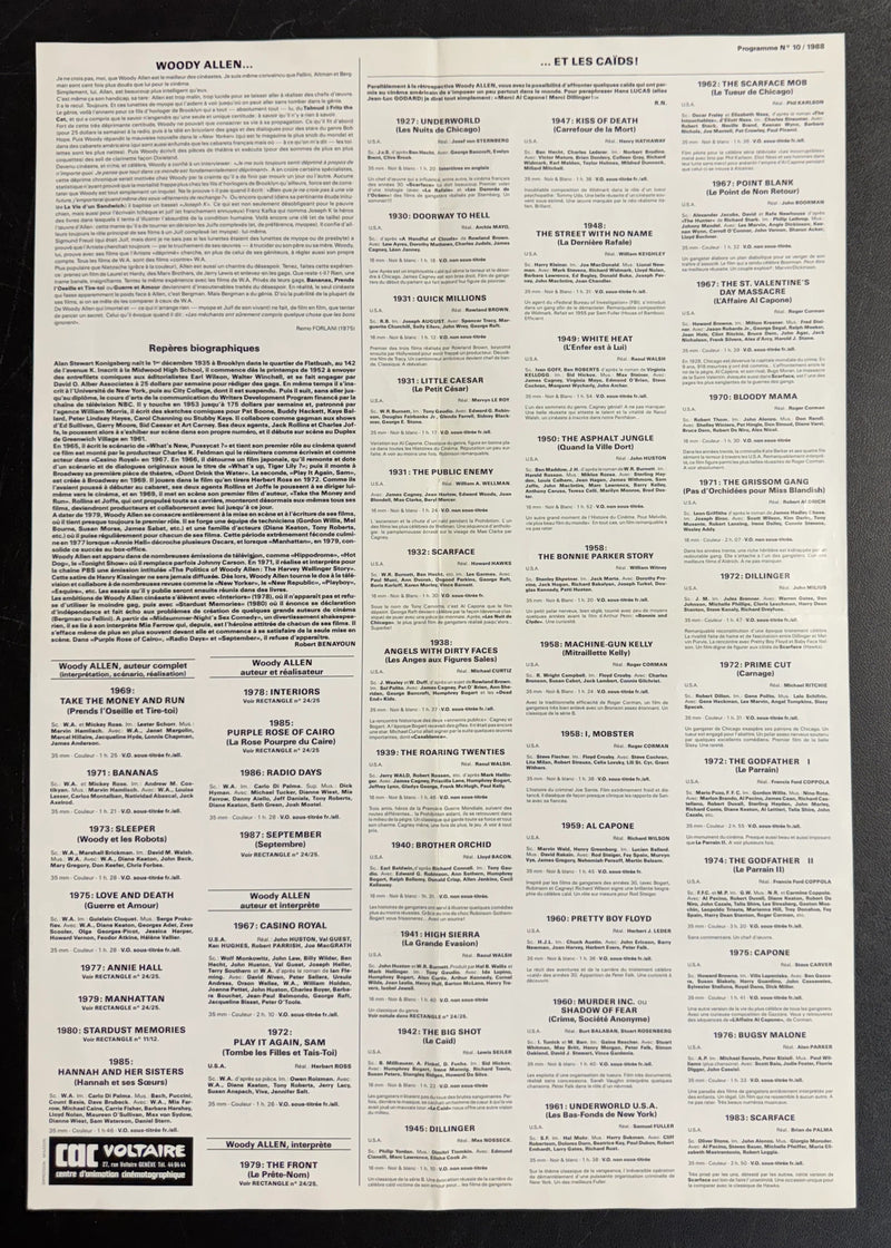 Woody Allen et Les Caïds (1988) CAC Voltaire Poster Folded 16x23