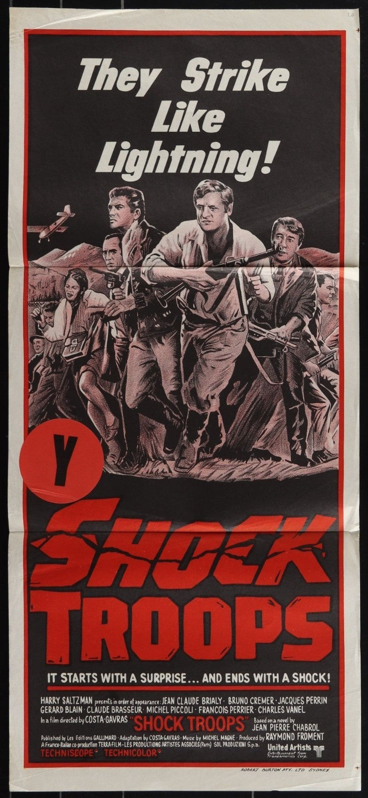 Shock Troops (1967) Original Australian Daybill Movie Poster Folded 13x30