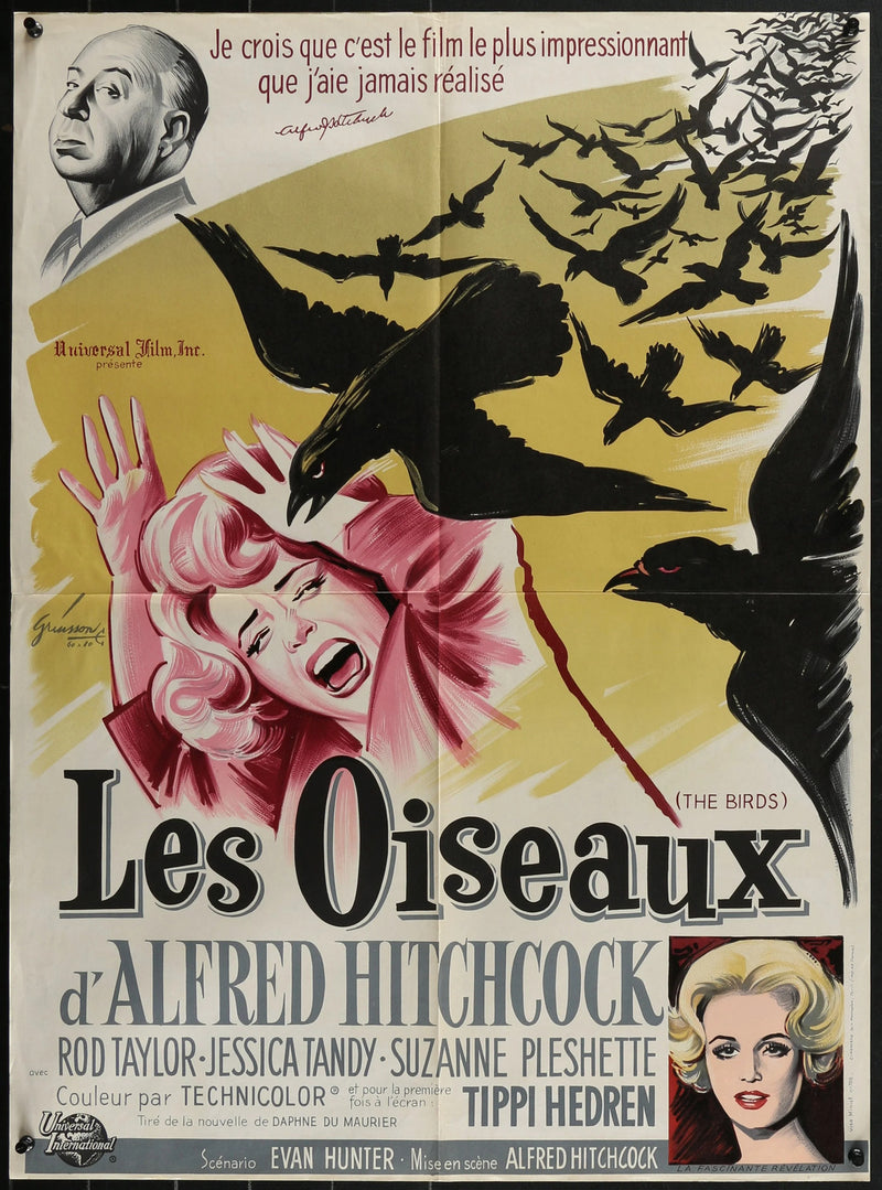 The Birds (1963) French Original Movie Poster 22x30 Hitchcock Grinsson