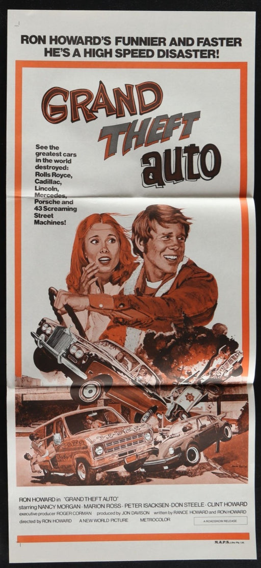 Grand Theft Auto (1977) Original Australian Daybill Movie Poster Folded 13x30