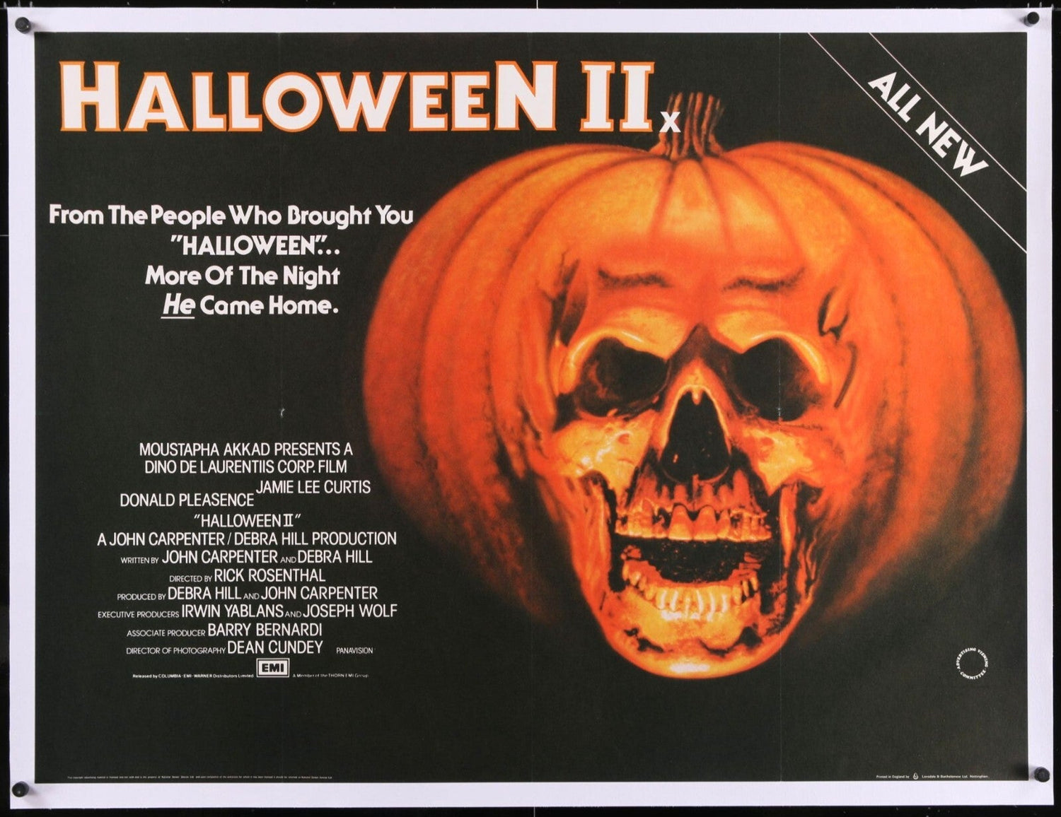 HALLOWEEN II (1982) Original Linenbacked British Quad Movie Poster RARE 30"x40"