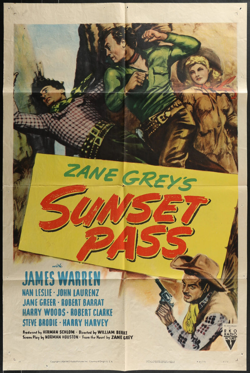 Sunset Pass (1946) Original Western Movie Poster Folded 27x41