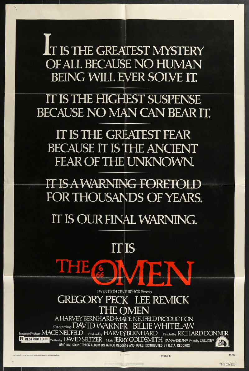 The Omen (1976) Original Movie Poster Folded 27x41