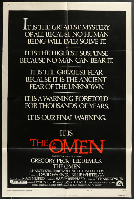 The Omen (1976) Original Movie Poster Folded 27x41