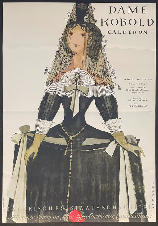 Dame Kobold (1958) Original German Theater Poster 23x33