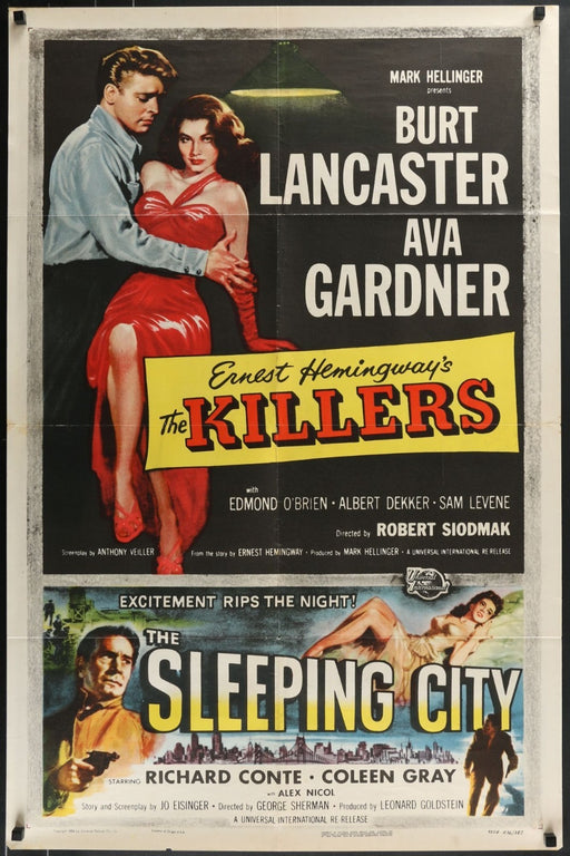 The Killers / Sleeping City 1956 Double-Bill Original Folded Movie Poster 27x41