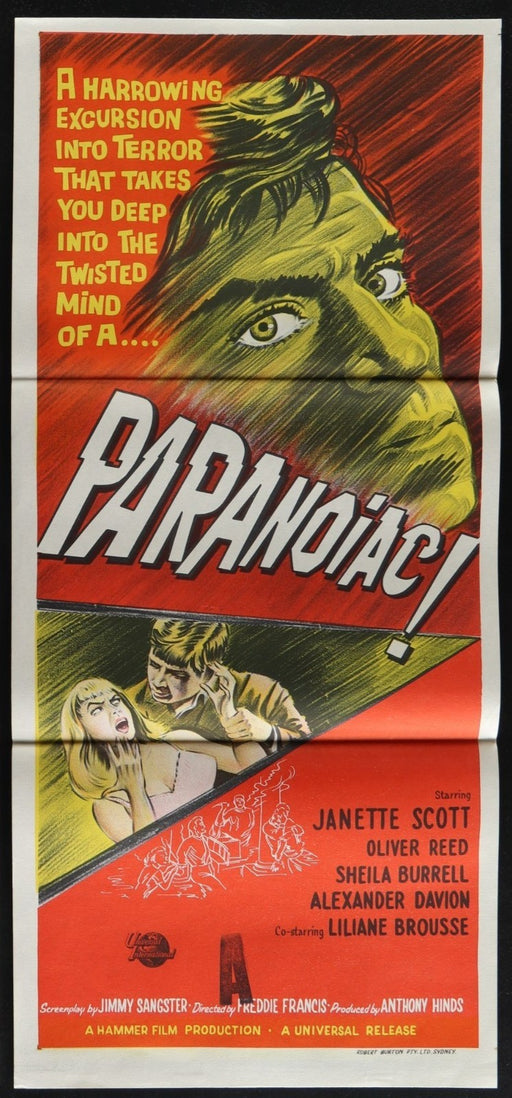 Paranoiac (1963) Original Australian Daybill Movie Poster Folded 13x30