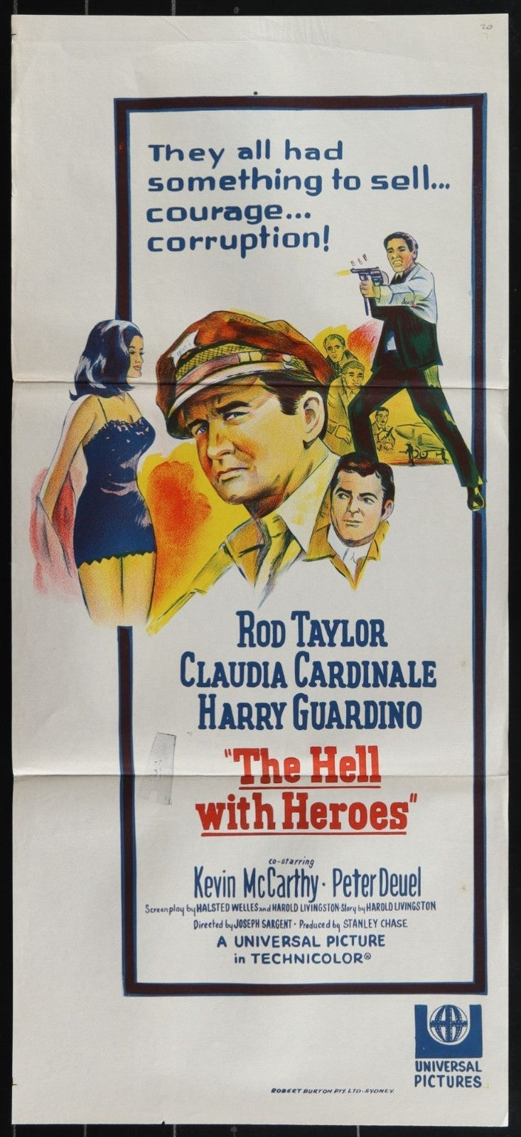 The Hell with Heroes (1968) Orig. Australian Daybill Movie Poster Folded 13x30
