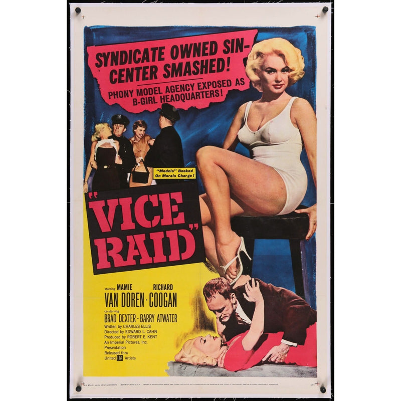 VICE RAID (1960) Original Linenbacked Movie Poster 27x41 Mamie Van Doren