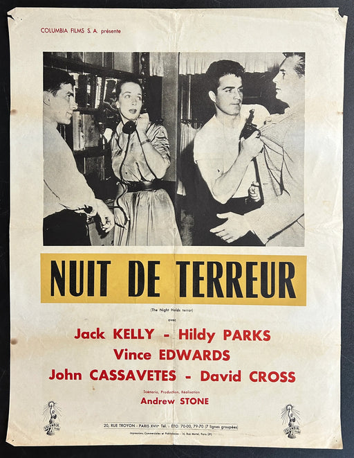 The Night Holds Terror (1955) Original French Movie Poster Folded 25x32