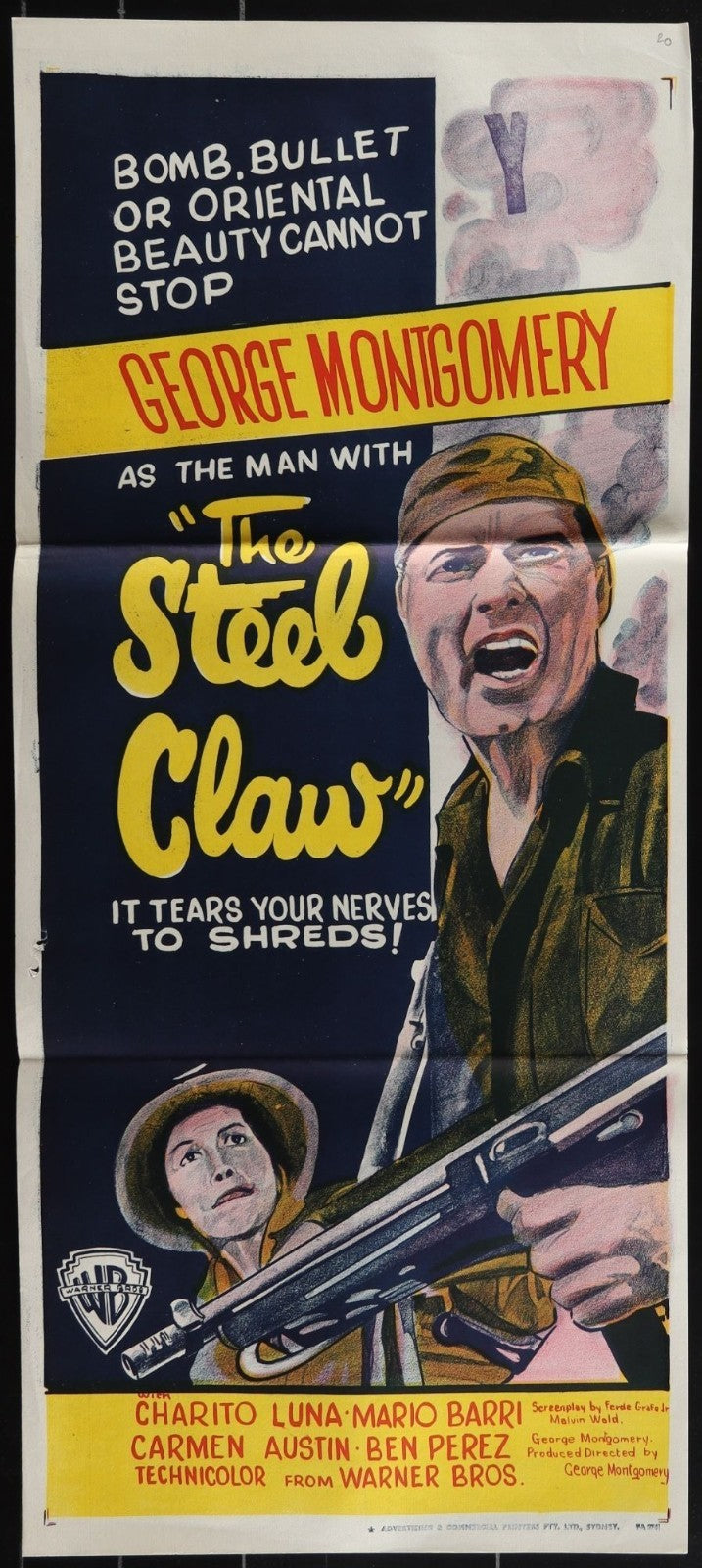 The Steel Claw (1961) Original Australian Daybill Movie Poster Folded 13x30