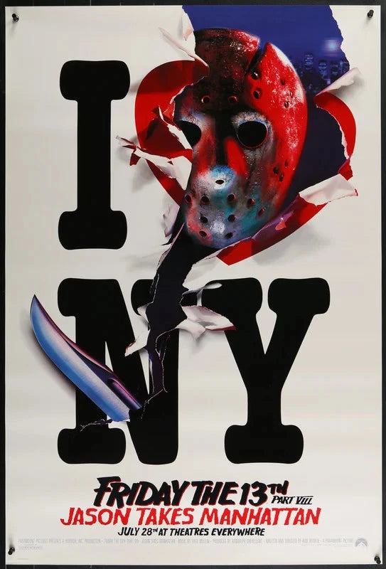Friday the 13th Part VIII 1989 Recalled Teaser Poster 27x40 Jason Manhattan