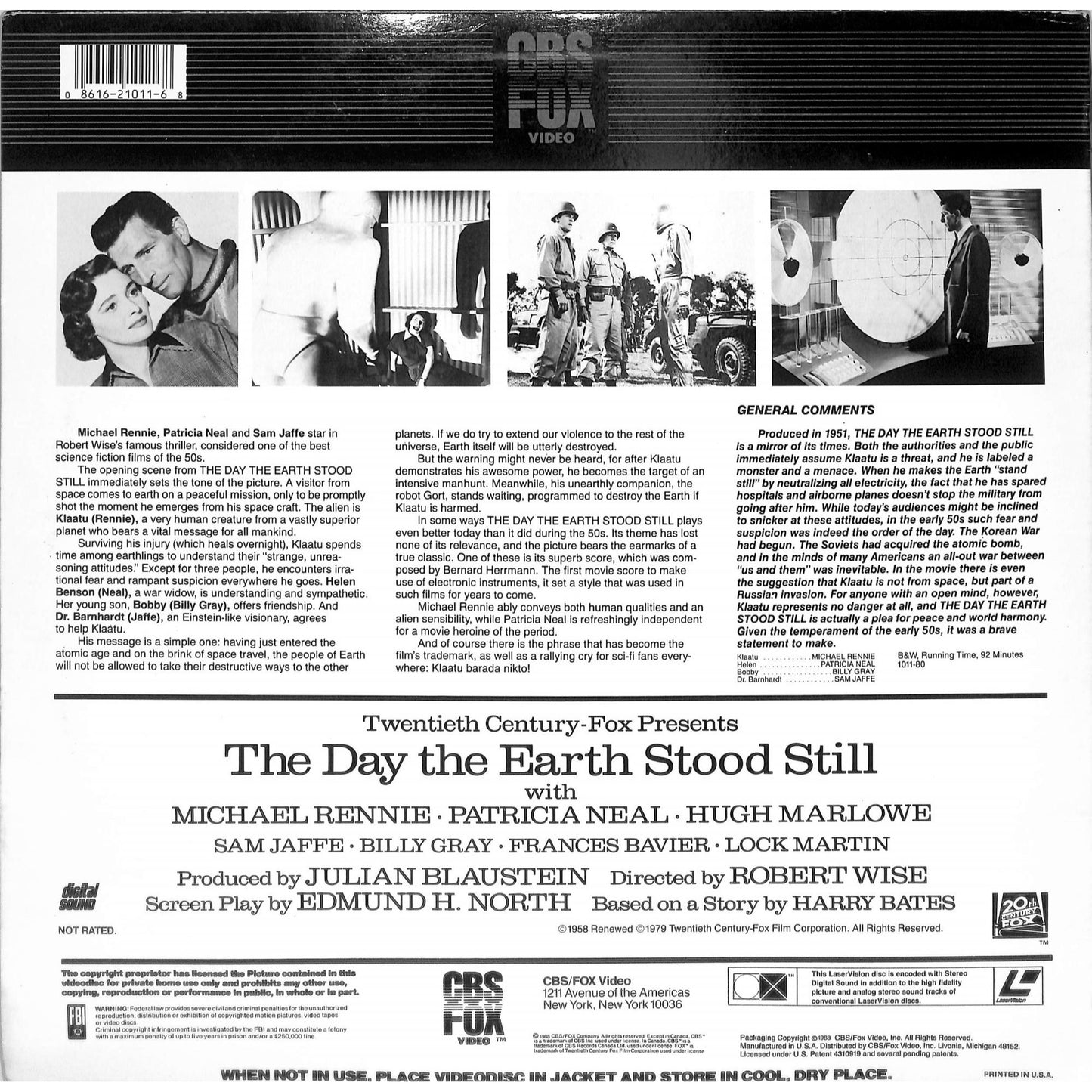 The Day the Earth Stood Still (1951) Laserdisc Video