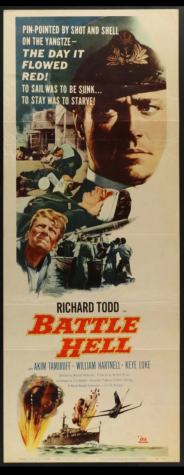 Battle Hell (1957) Original Insert Movie Poster Folded 14x36