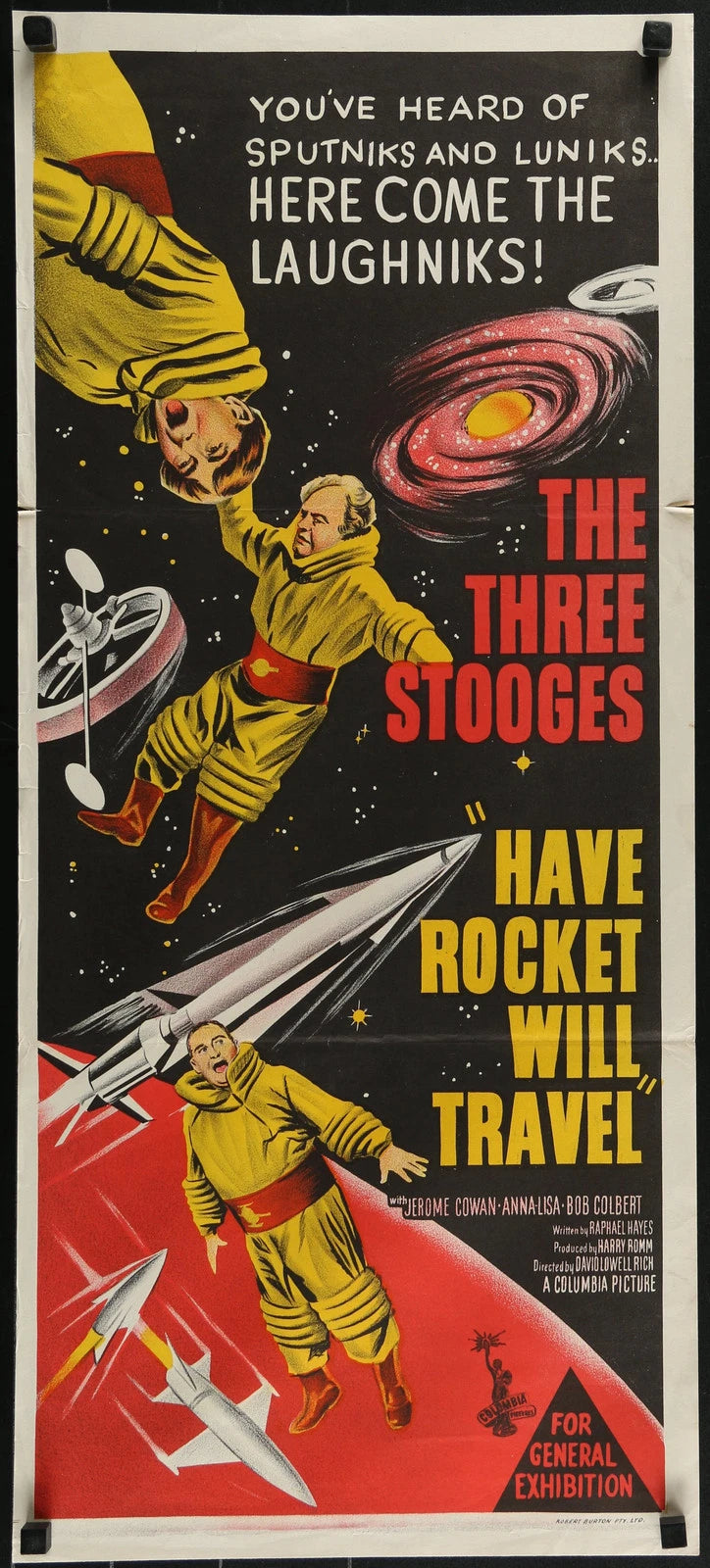 Have Rocket Will Travel 1959 Australian Daybill Poster 13x30 Three Stooges Rare