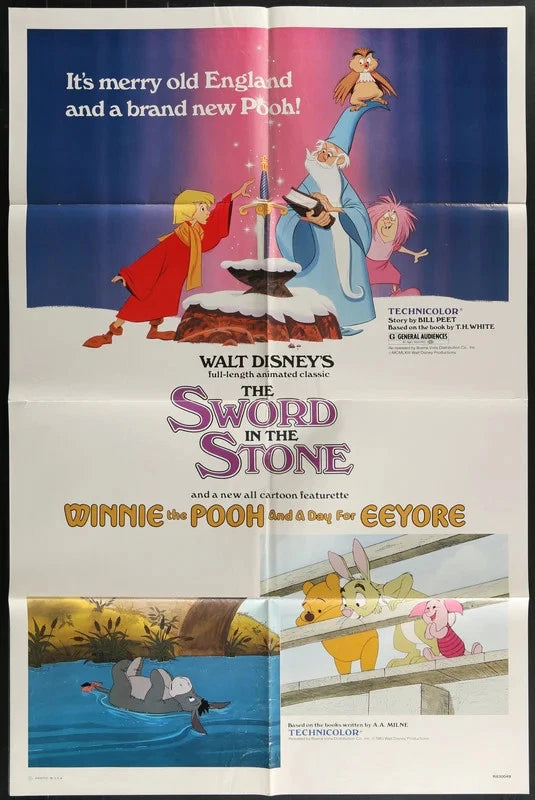 The Sword in the Stone (1983) Original Disney Movie Poster 27x41 Winnie the Pooh
