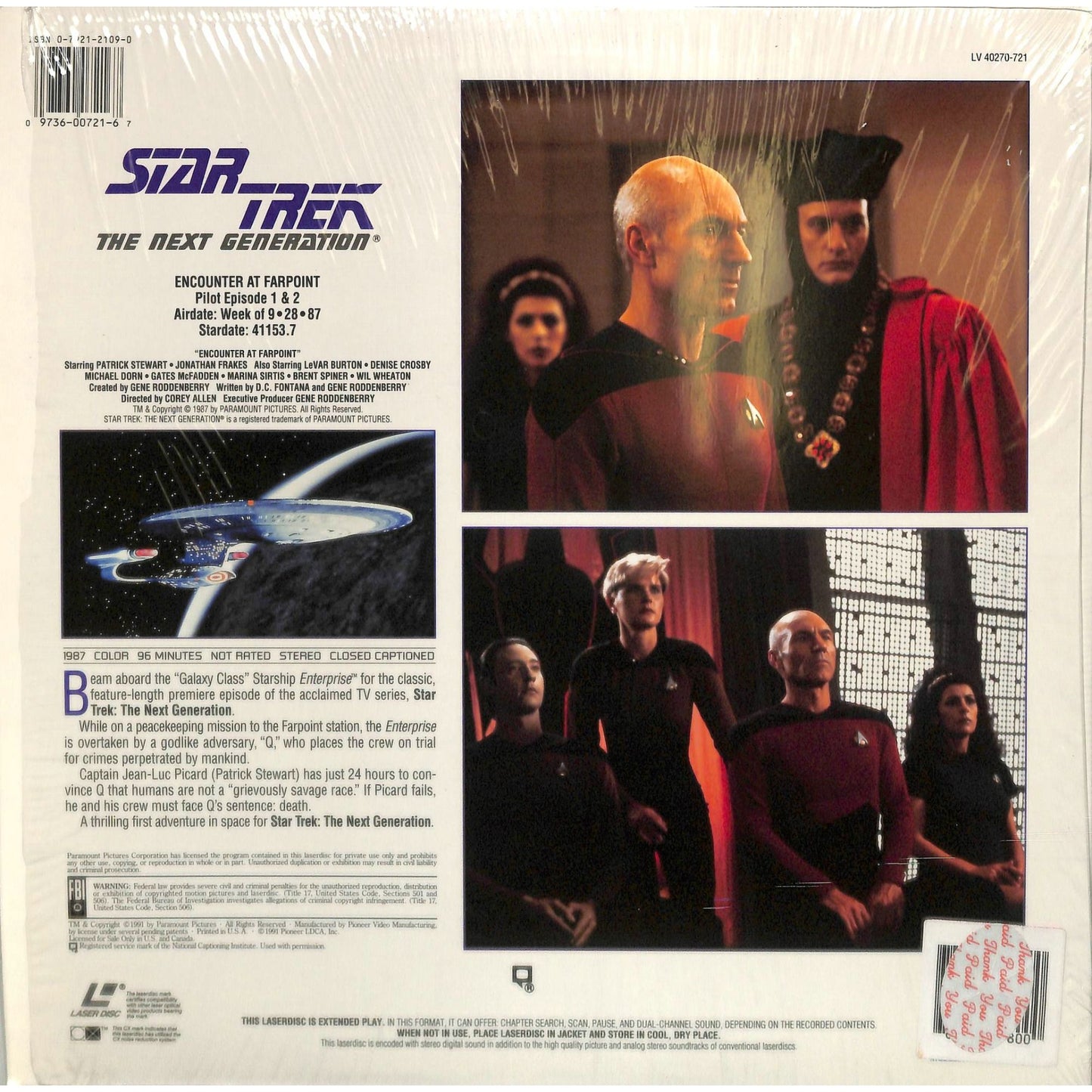 Star Trek: The Next Generation - Encounter at Farpoint (1987) Laserdisc