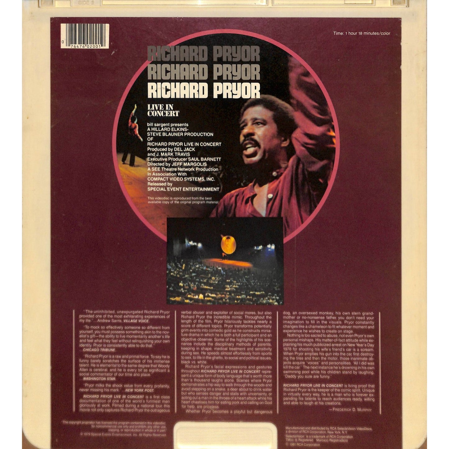 Richard Pryor Live in Concert (1979) Vintage CED Videodisc TESTED WORKING