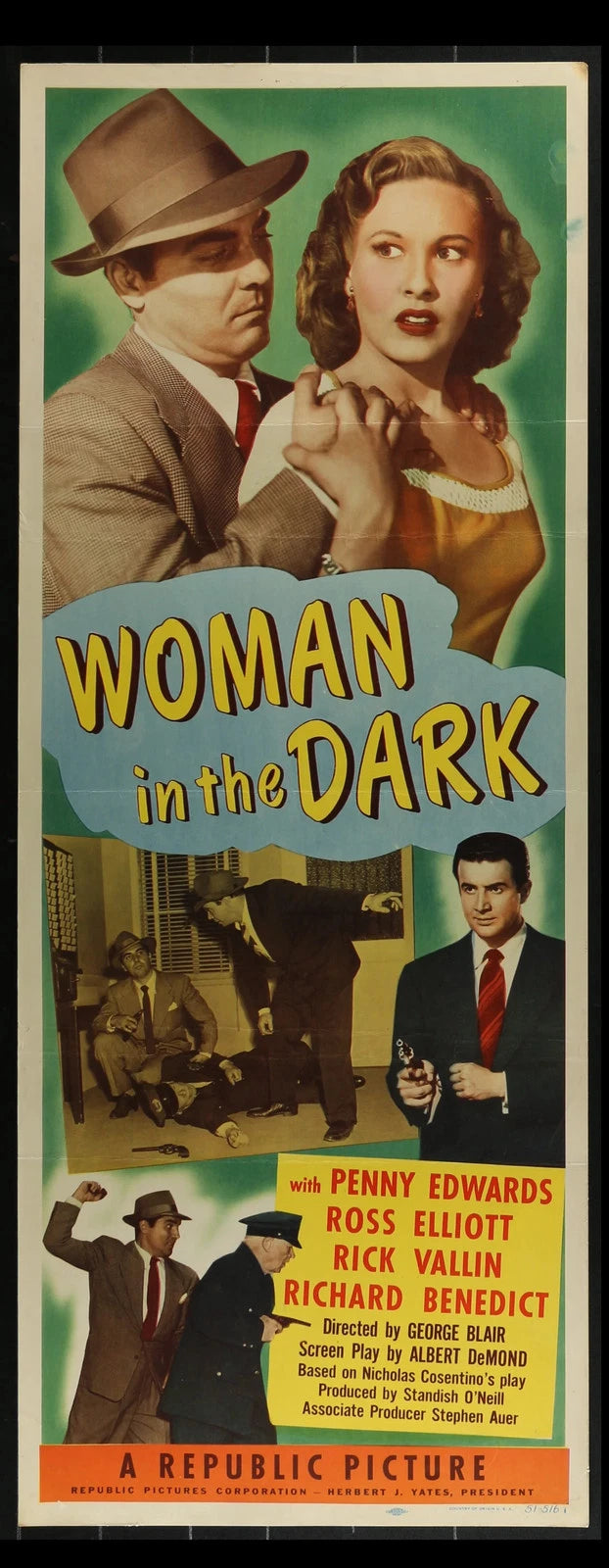 Woman in the Dark (1952) Original Insert Movie Poster Folded 14x36