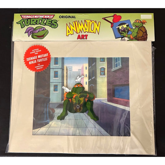 TMNT Original Animation Art Cel TV Cartoon Scene - Michelangelo in the City