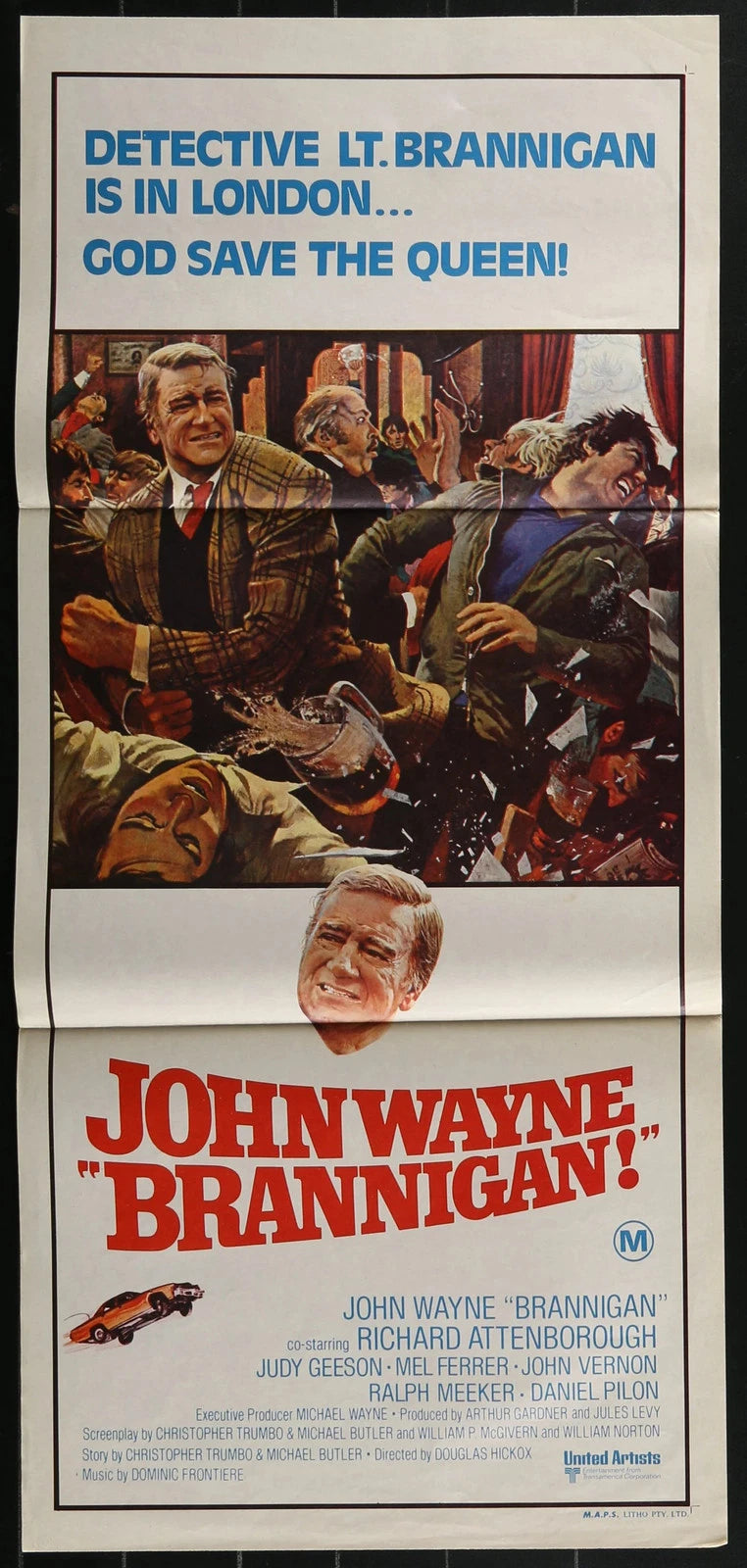 Brannigan (1975) Australian Daybill Movie Poster Folded 14x30 John Wayne