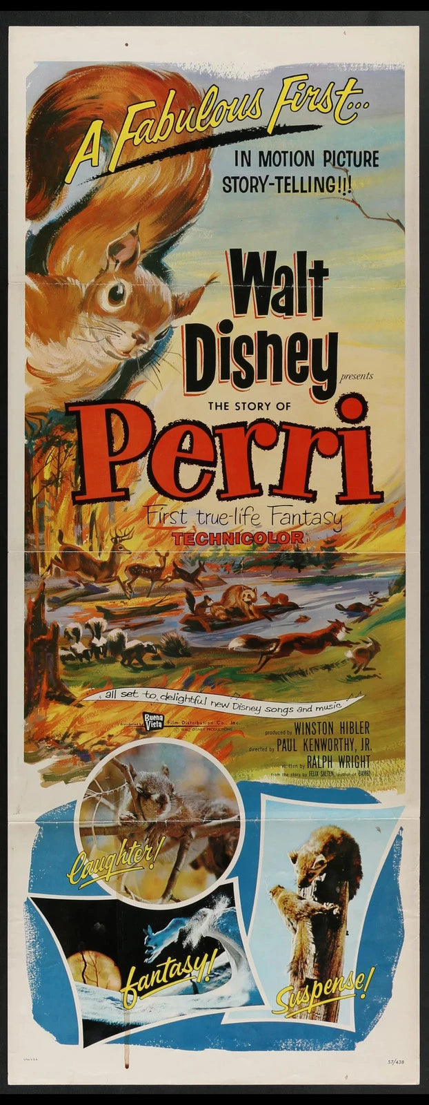 The Story of Perri (1957) Original Insert Movie Poster Folded 14x36