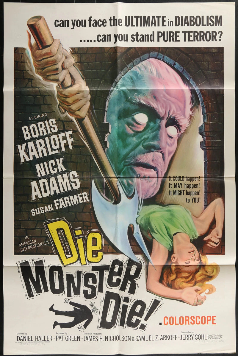 Die, Monster, Die! (1965) Original One Sheet Horror Poster 27x41 Boris Karloff
