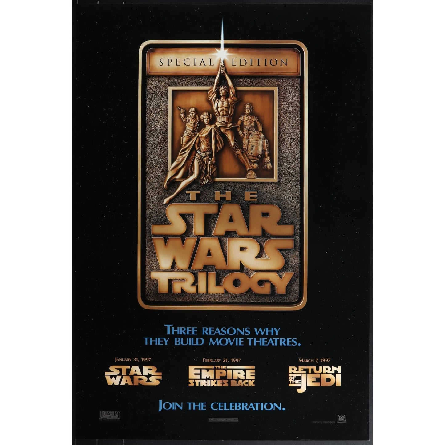 Star Wars Trilogy 1997 Theater Re-Release Advance Movie Poster Original 27x40