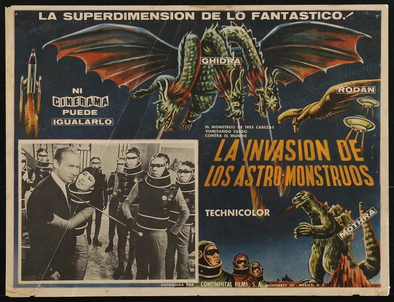 Invasion of Astro-Monster 1968 Mexican Lobby Card 12.5x16.5 Godzilla Toho