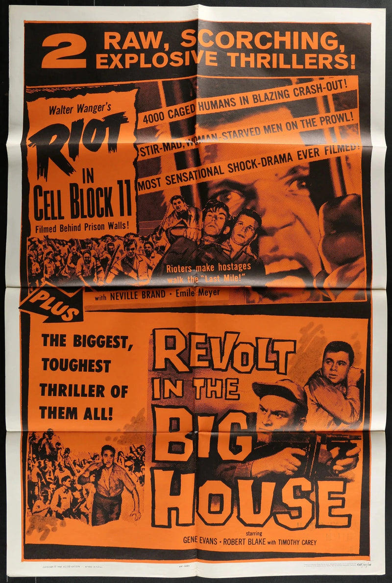 Riot in Cell Block 11 Revolt in the Big House 1950s Double Bill Poster 27x41