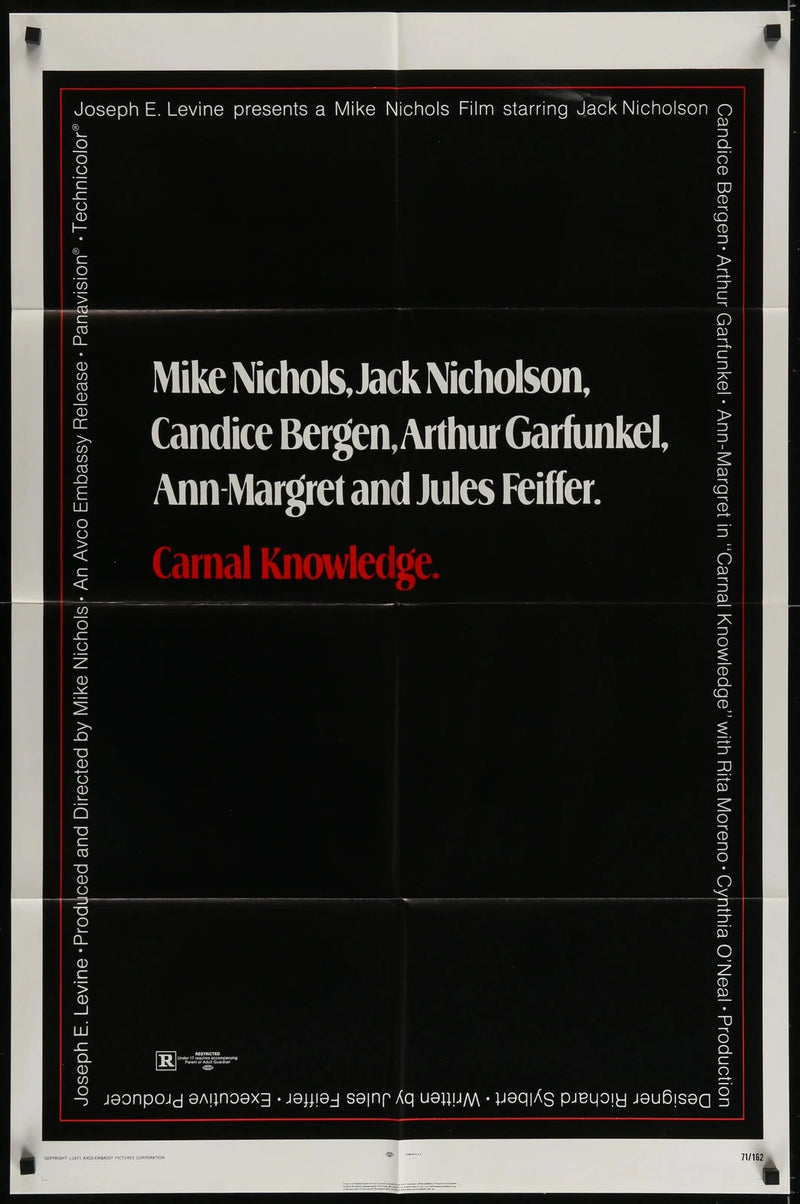 Carnal Knowledge (1971) Original One Sheet Movie Poster Folded 27x41 Nicholson