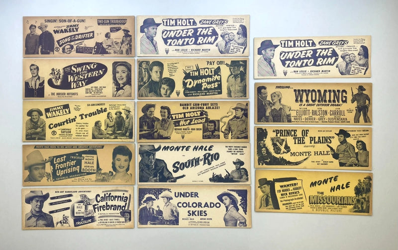 Vintage Western Movie Title Strips Lot of 14 Theater Box Office 4x11