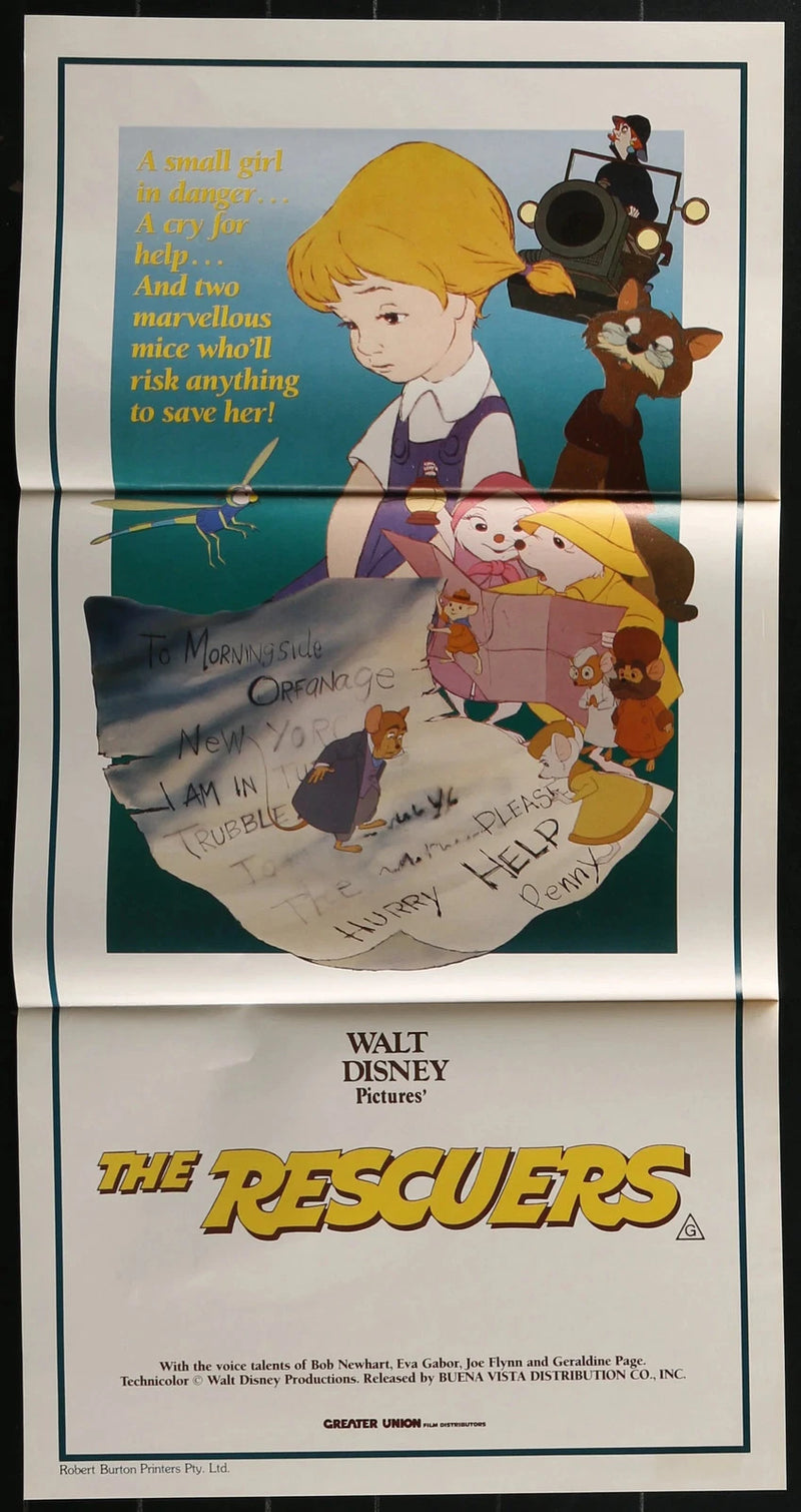 The Rescuers (1977) Australian Daybill Poster Folded 14x26 Walt Disney