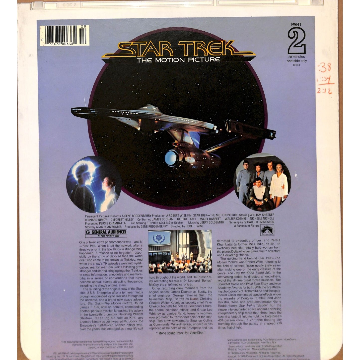 Star Trek the Motion Picture Part 2 (1966) CED RCA SelectaVision TESTED WORKING