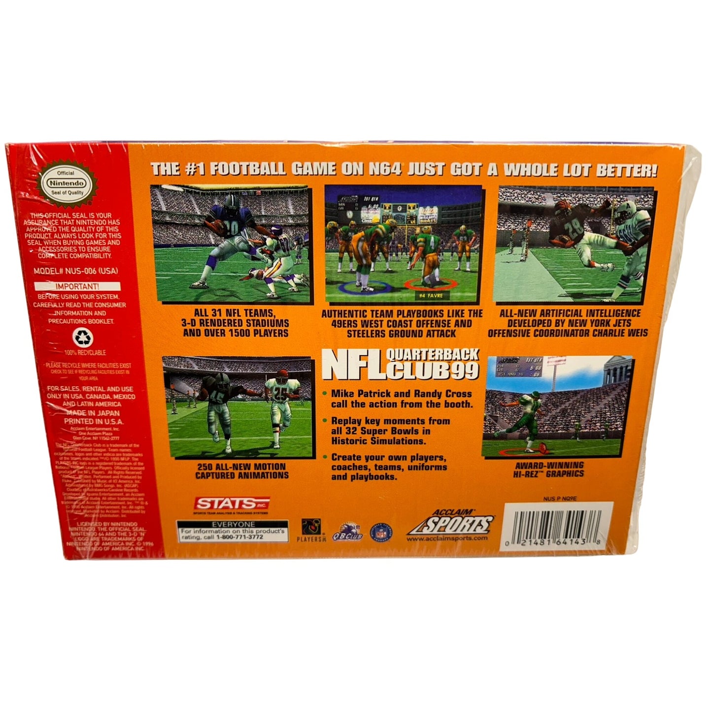 NFL Quarterback Club 99 (Nintendo 64, 1998) COMPLETE CIB Poster TESTED WORKING