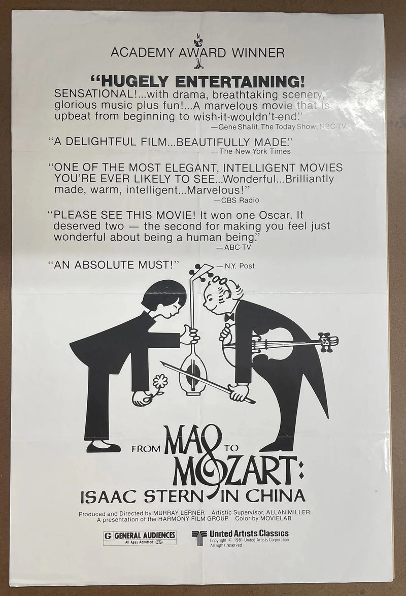 From Mao to Mozart 1981 Original US One Sheet Movie Poster Isaac Stern