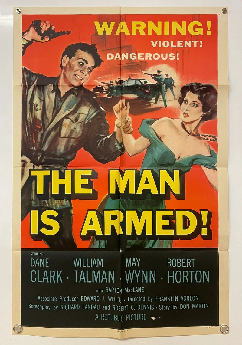 The Man Is Armed! 1956 Original Movie Poster 27x41 Dane Clark Crime Film Noir