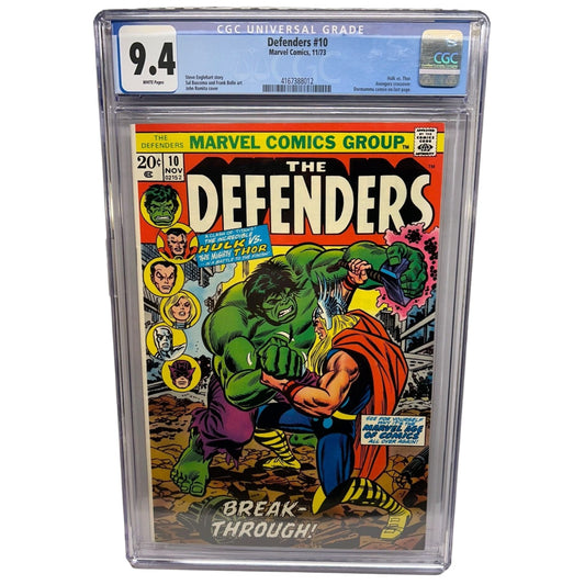 Defenders #10 Marvel 1973 CGC 9.4 Hulk vs Thor Classic Romita Cover WHITE PAGES