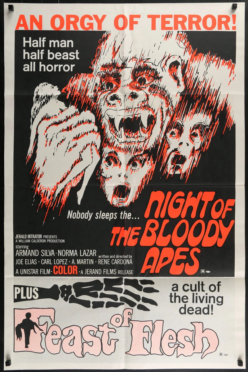 Night of the Bloody Apes / Feast of Flesh (1972) Double Feature Poster 27x41