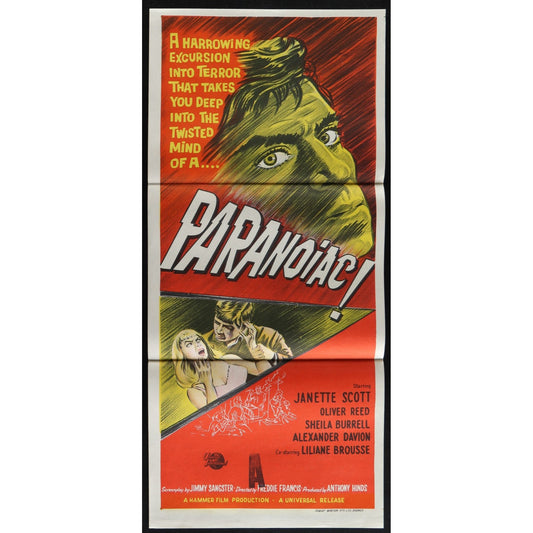 Paranoiac (1963) Original Australian Daybill Movie Poster Folded 13x30